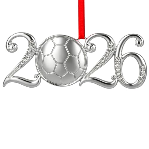 FlyAB 2026 Soccer Ornament Silver Metal with Crystals, 4-soccer
