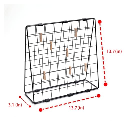 Double-Sided Metal Photo Display Rack with 20 Wooden Clips, Black