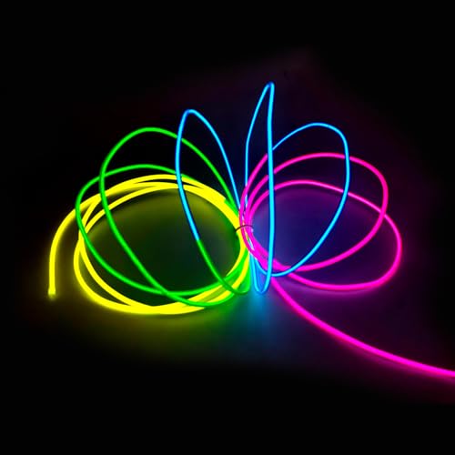Flexible EL Wire Neon Light Strip 9.8ft - Battery Powered Glowing Rope Light