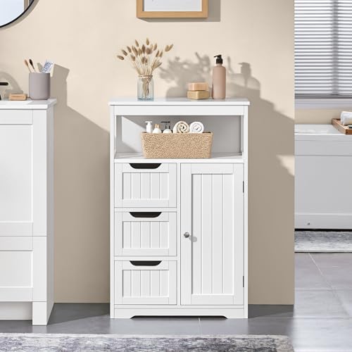 Slim Freestanding Bathroom Storage Cabinet with 3 Drawers and Adjustable Shelf