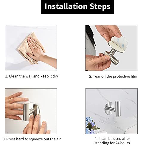 Brushed Stainless Steel Self-Adhesive Towel Hooks - Heavy Duty 2-Pack
