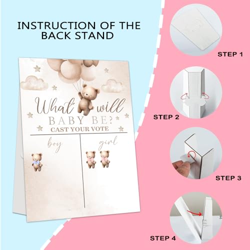 LNOKRIM Bear 06 Gender Reveal Voting Board Set with Stickers - Baby Shower Decorations & Games