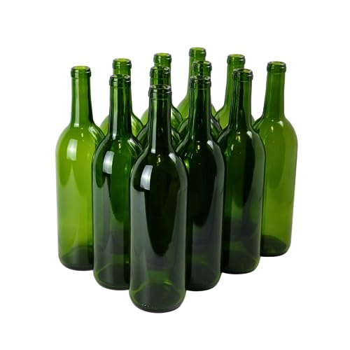 Green Wine Bottles 750ml Bordeaux 12-Pack for Winemaking and Storage