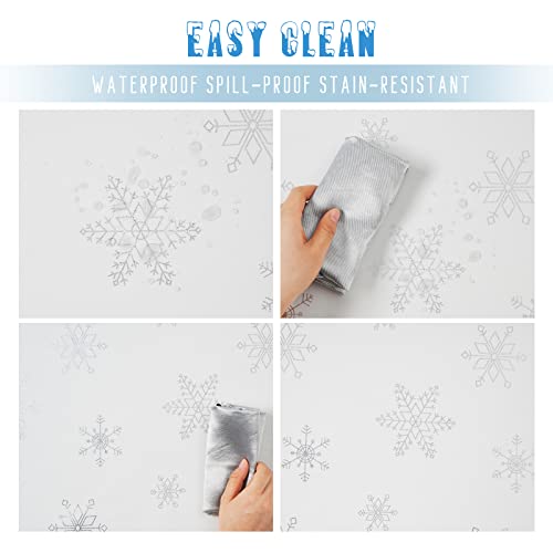 BLEUM CADE Silver Snowflake Christmas Tablecloth 55-inch Round Waterproof Holiday Decor