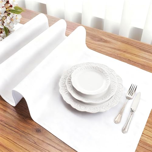 Waterproof White Table Runner - 12x36 Inch Washable Heavy-Duty Polyester