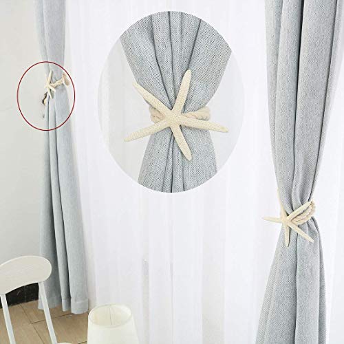 2 Pcs Natural Starfish Curtain Tiebacks, Handmade Woven Cotton Rope Holders