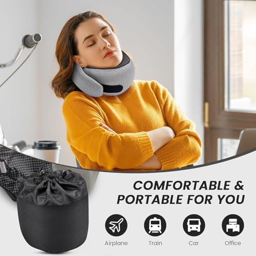 Memory Foam Travel Neck Pillow with Chin Wrap - 360° Support