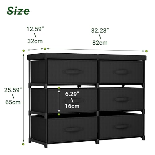 6-Drawer Fabric Dresser Storage Tower with Wooden Top & Metal Frame