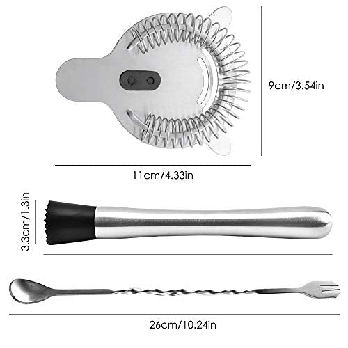 SENHAI Stainless Steel Cocktail Muddler Set with Strainer & Mixing Spoon