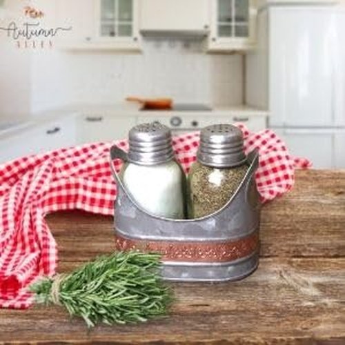 Autumn Alley Rustic Farmhouse Salt and Pepper Shaker Set - Adorable Galvanized Caddy - Cute Glass Mini Mason Jars for Country Decor