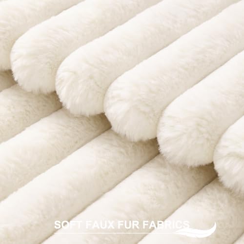 Pallene Faux Fur Throw Pillow Covers 18x18 Set of 2, Cream White Plush Decor