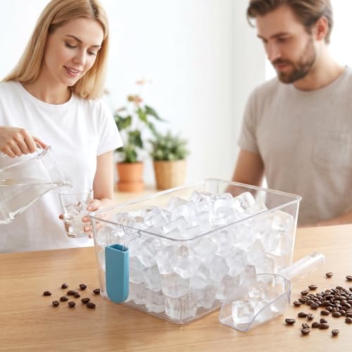 2-Pack Freezer Ice Bins with Scoops - Clear Plastic Ice Storage Organizer