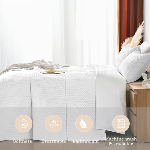 Davulos White Queen Quilt Bedding Set - 3-Piece Microfiber Coverlet