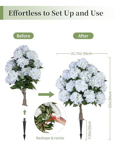 33-Inch Artificial Hydrangea Topiary Ball Trees for Porch, 2-Pack