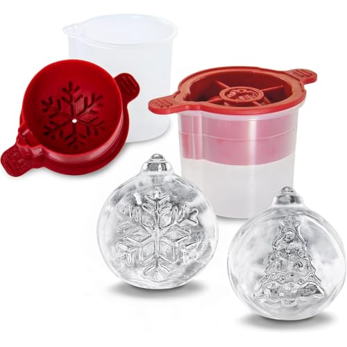 Tovolo Christmas Tree & Snowflake Ornament Ice Mold Set of 2, Red - Festive Holiday Cocktail Ice Shapes