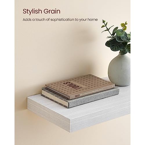 VASAGLE Floating Shelf, Single Wall Shelf for Storage and Display, 7.9 x 23.6 x 1.5 Inches, Shelf for Wall Decor, Living Room, Study, Kitchen, Maple White ULWS026W44