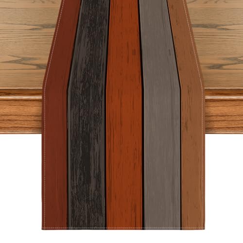13x72 Inch Orange Grey Rustic Wood Texture Table Runner for Fall Kitchen Dining Home Party Decor