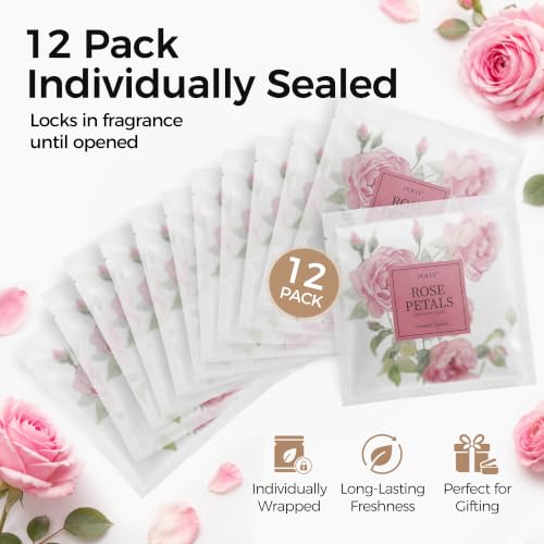 12-Pack Rose Scented Sachets with Retractable Hook - Closet Deodorizer