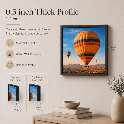 10x10 Black Square Picture Frame with Shatter-Resistant Plexiglass for Wall