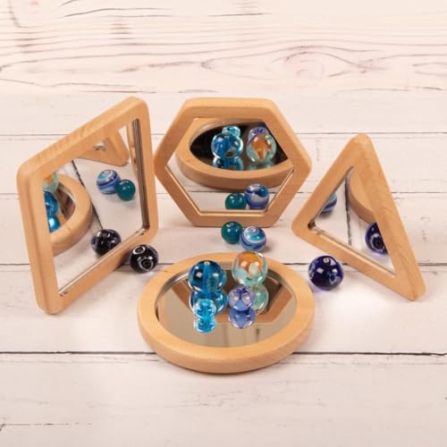 Wooden Shape Mirrors for Kids - Set of 4 Geometric Learning Toys