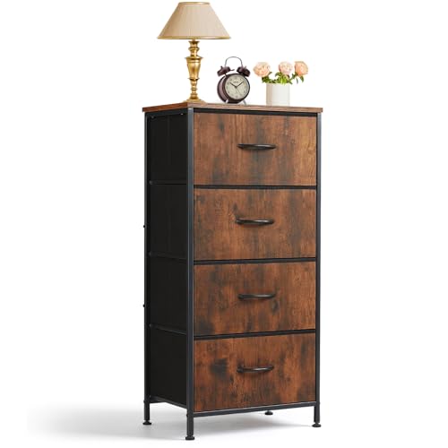 4-Drawer Fabric Dresser Storage Tower with Wooden Top for Bedroom & Closet