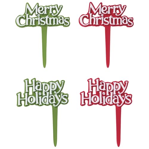 Holiday Tidings Christmas Cupcake Toppers - 24 Festive Food Safe Decorations