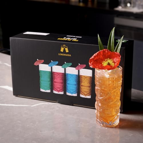 Clear Tropical Tiki Glasses, 15oz Cocktail Drinkware Set of 6