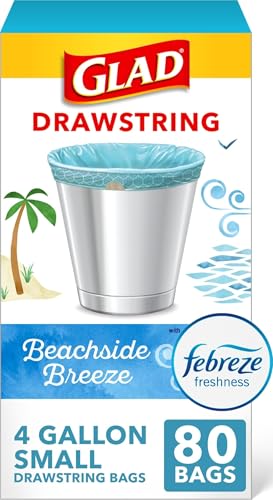 4-Gallon Small Scented Drawstring Trash Bags, Beachside Breeze - 80 Count