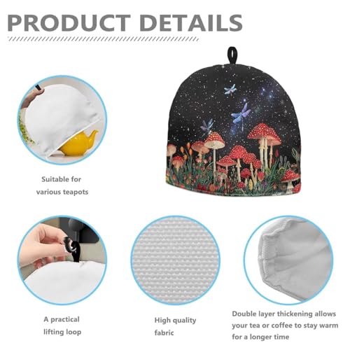 Insulated Mushroom Dragonfly Teapot Cozy, Thermal Tea Pot Warmer Cover