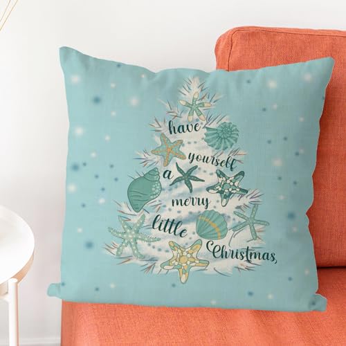 GAGEC 20x20 Inch Shell Starfish Christmas Pillow Covers – Farmhouse Blue Throw Cushion Case