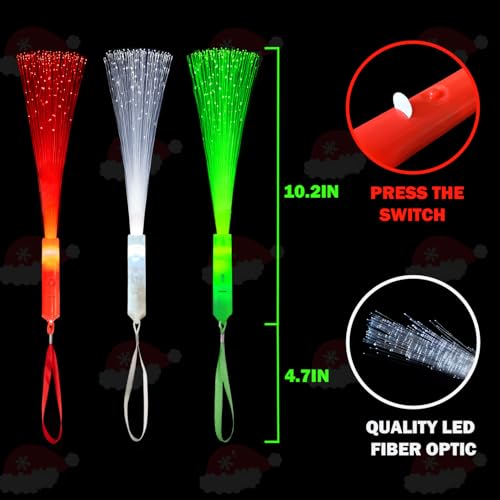 Christmas Fiber Optic Wand Party Favors - 12 Pack, Kids Light Up Toys, Holiday Decorations