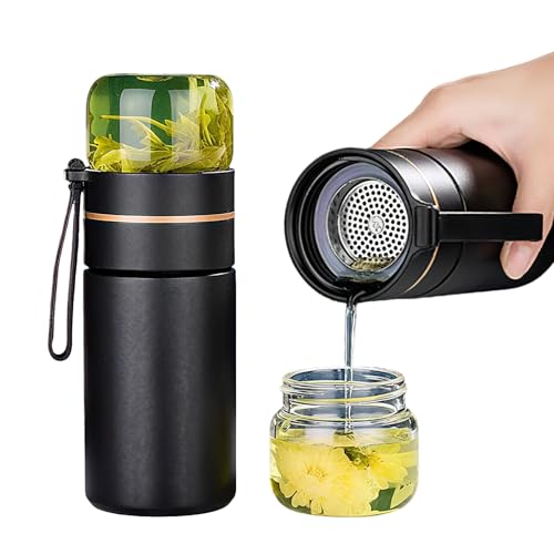 Moyufoby Classic Black Glass Travel Tea Mug with Infuser 15oz