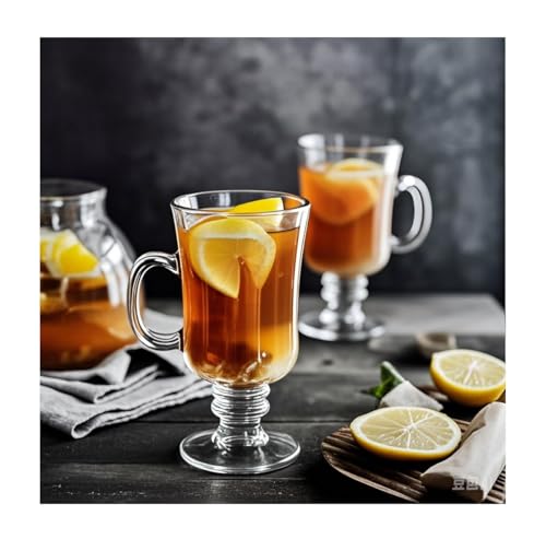 Set of 6 Clear Glass Mug Cups with Handles, 8oz for Hot & Cold Beverages