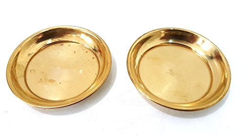 Set of 2 Pure Brass Pooja Plates, 3-Inch Decorative Offering Trays