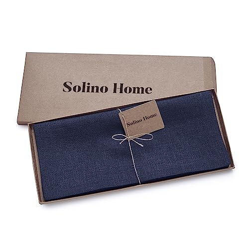Solino Home Navy Linen Table Runner 14x90 Inches - 100% European Flax, Handmade