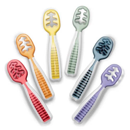 Silicone Baby Self Feeding Spoons 6-Pack Rainbow Pre-Spoon Utensils