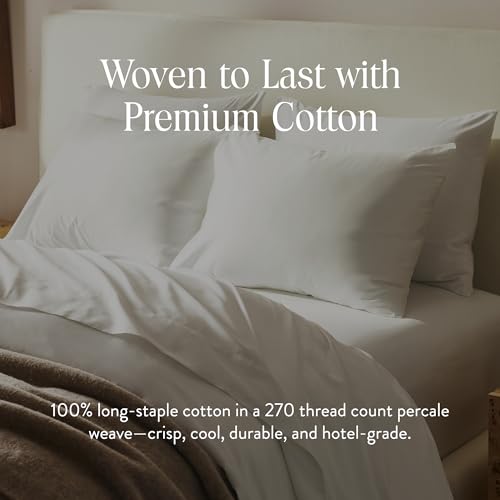 100% Cotton Percale Duvet Cover - Full/Queen, White - Crisp & Cooling