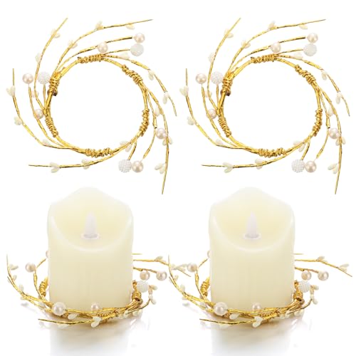 Set of 2 Pearl White Berry Candle Rings for 3.9 Inch Candles