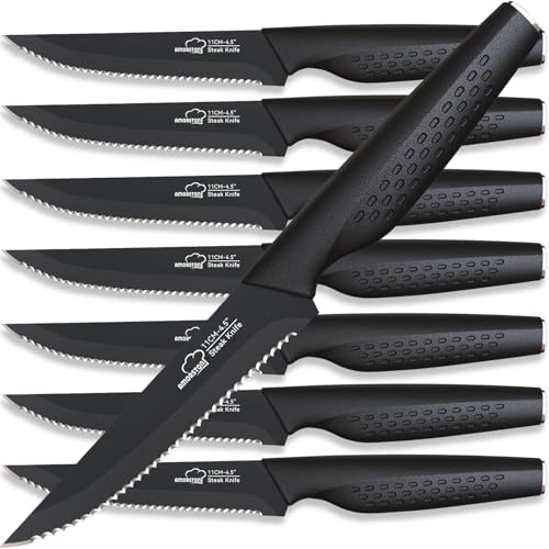8-Piece Serrated Steak Knife Set, Stainless Steel Rust-Resistant Kitchen Knives