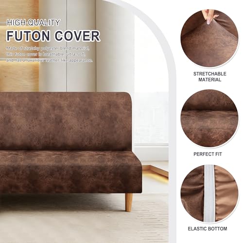 Leather Look Futon Slipcover - Armless Stretch Cover for Sofa Bed