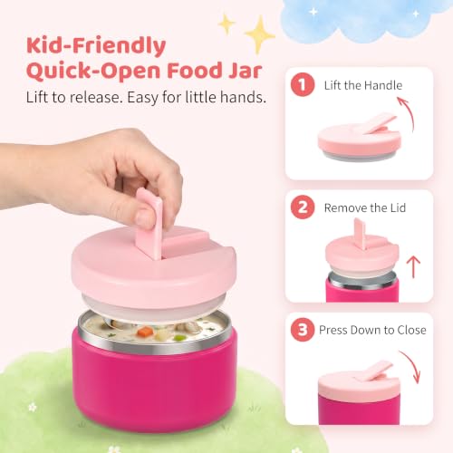 Pawtong Kids Bento Lunch Box with 8oz Soup Thermo and 4 Compartments - Pink