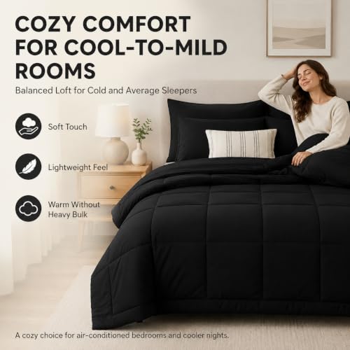 Black Queen Comforter Set - 7-Piece Bed in a Bag with Sheets & Pillowcases