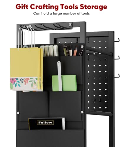 Rolling Wrapping Paper Storage Organizer Cart with Wheels and Bag Holder