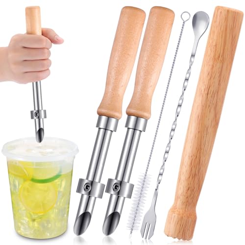 Lasnten Lemonade Stand Supplies Kit with Straw Hole Punchers & Muddler