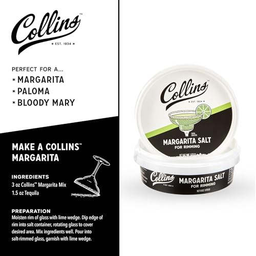 Collins Margarita Salt Rimmer for Cocktails - 6oz White Rim Salt for Margaritas & Shots - Perfect for Tequila & Mezcal Drinks - Margarita Salt Variant