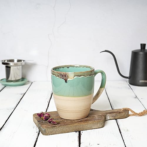 Bosmarlin Green Ceramic Tea Mug with Infuser & Lid, 16 Oz, Reactive Glaze