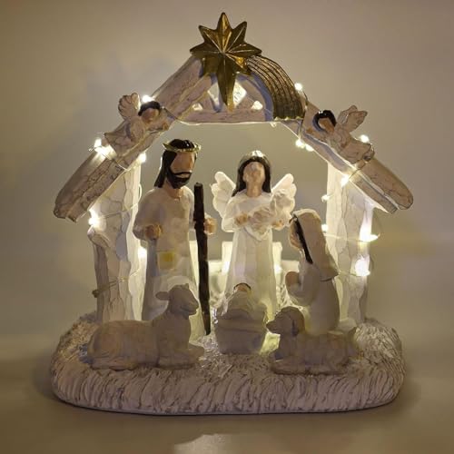 8-Piece Nativity Scene Set with LED Lights for Indoor Christmas Decor