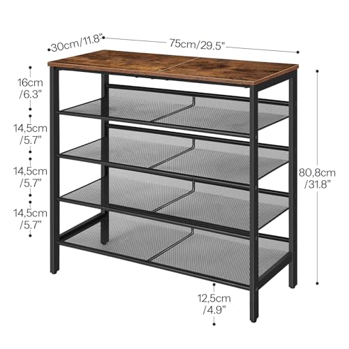 5-Tier Industrial Shoe Rack, Adjustable Metal Mesh Entryway Organizer
