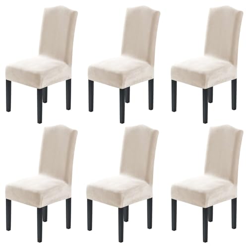 Velvet Dining Chair Covers - Stretch Slipcovers for Parson Chairs, Set of 6, Ivory