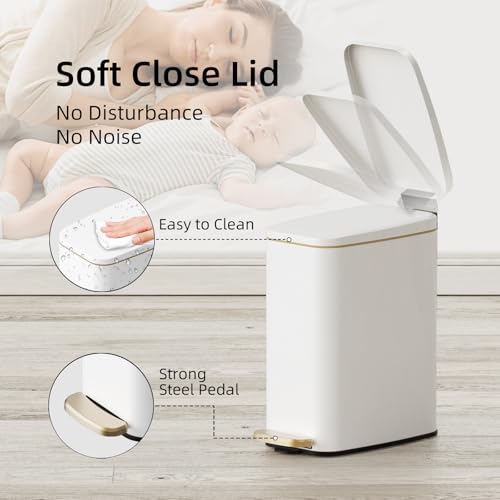 Slim Stainless Steel Trash Can with Soft-Close Lid and Pedal - 1.6 Gal